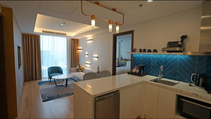 【Mövenpick Living West Hanoi 2bed 77㎡】ハノイCau Giayエリアに君臨する5つ星ホテル兼サービスアパートの2bed Suite（77㎡）の室内をご覧下さ