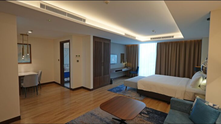 【Mövenpick Living West Hanoi Studio 55㎡】ハノイCau Giayエリアに君臨する5つ星ホテル兼サービスアパートのゆったりワンルームの室内をご覧下さい