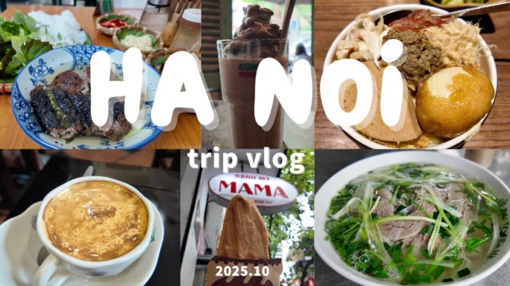 【ベトナムvlog】ハノイ4泊5日女ひとり旅｜旧市街周辺コスパ最強グルメ｜ミシュラン取得バインセオ｜大人気バインミー店｜絶品ブンチャー専門店｜バッチャン焼き｜有名老舗エッグコーヒー店｜立地最高ホテル｜